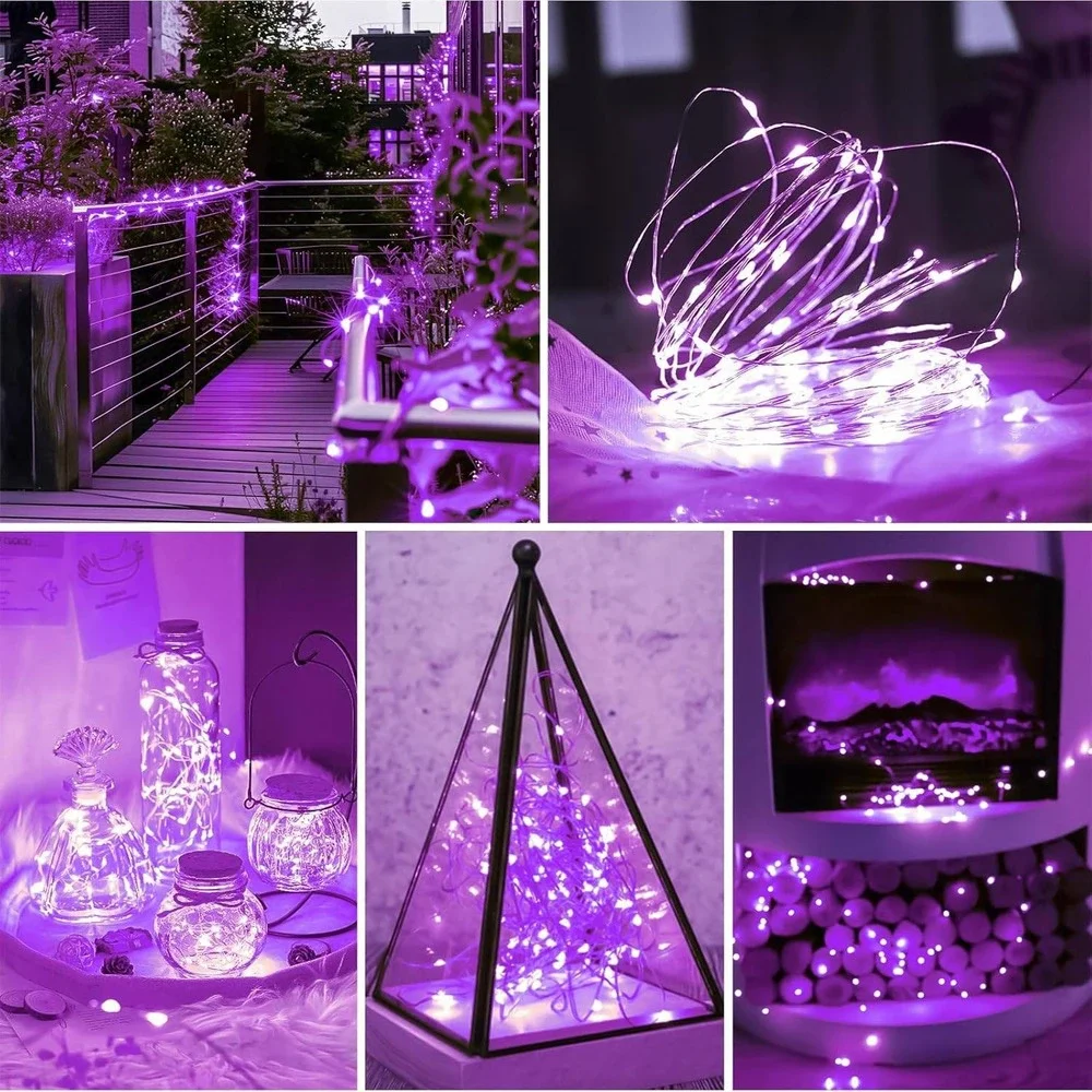 Purple LED Fairy Lights 16ft 50LED Battery Operated Waterproof 8 Modes Timer
